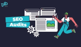 Illustration of Person by a Web Page with 'SEO Audits' Text